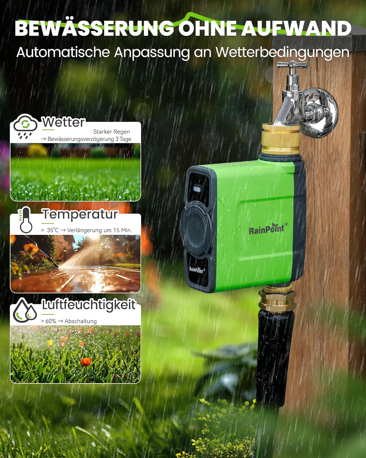 Thumbnail 6 de RAINPOINT Bewässerungscomputer WLAN mit Messing-Ein- und Ausgang – automatisierte, wetterbasierte Gartenbewässerung