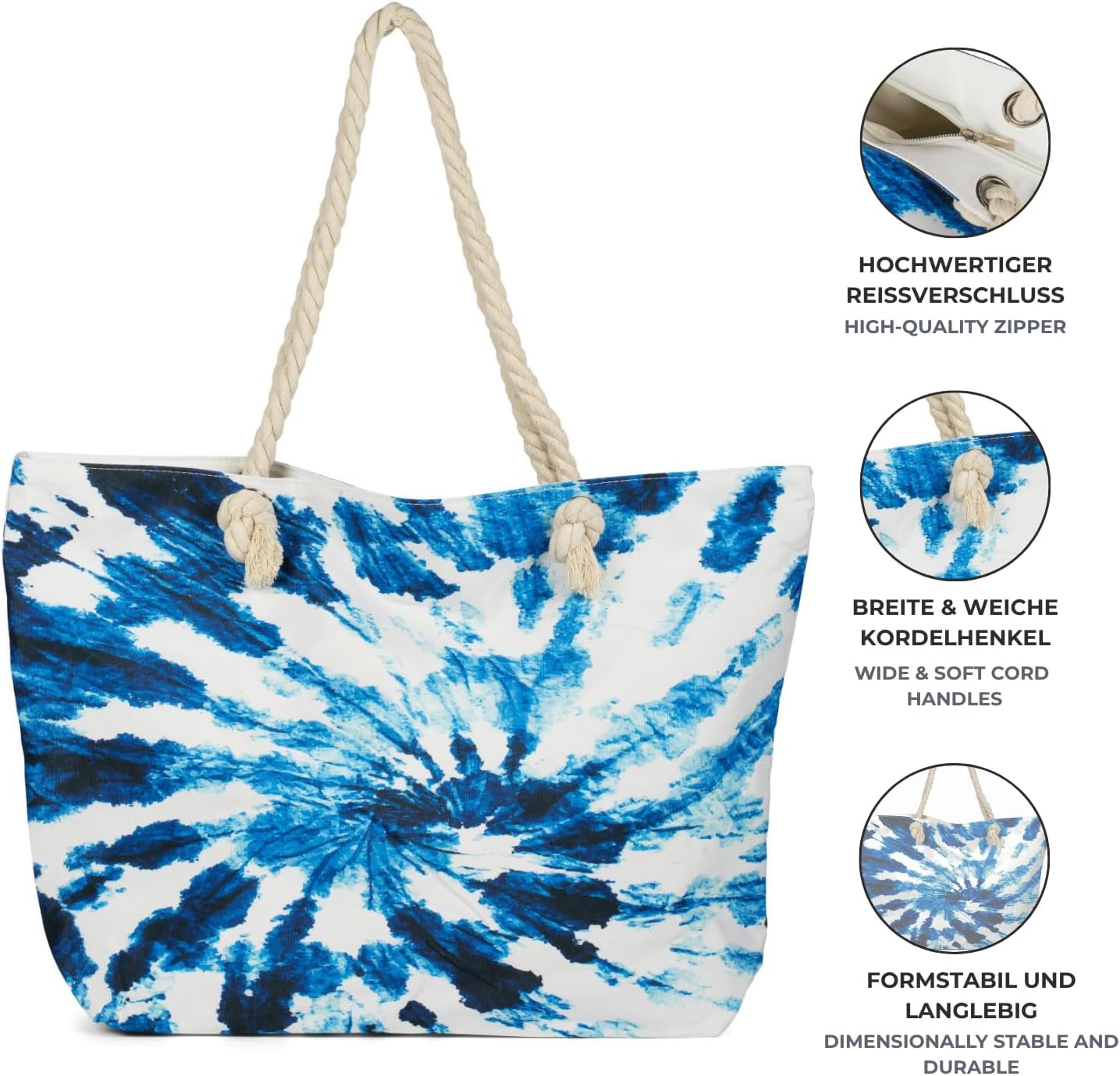 Thumbnail 3 de styleBREAKER Ladies XXL Borsa da spiaggia Batik: shopper girevole con cerniera