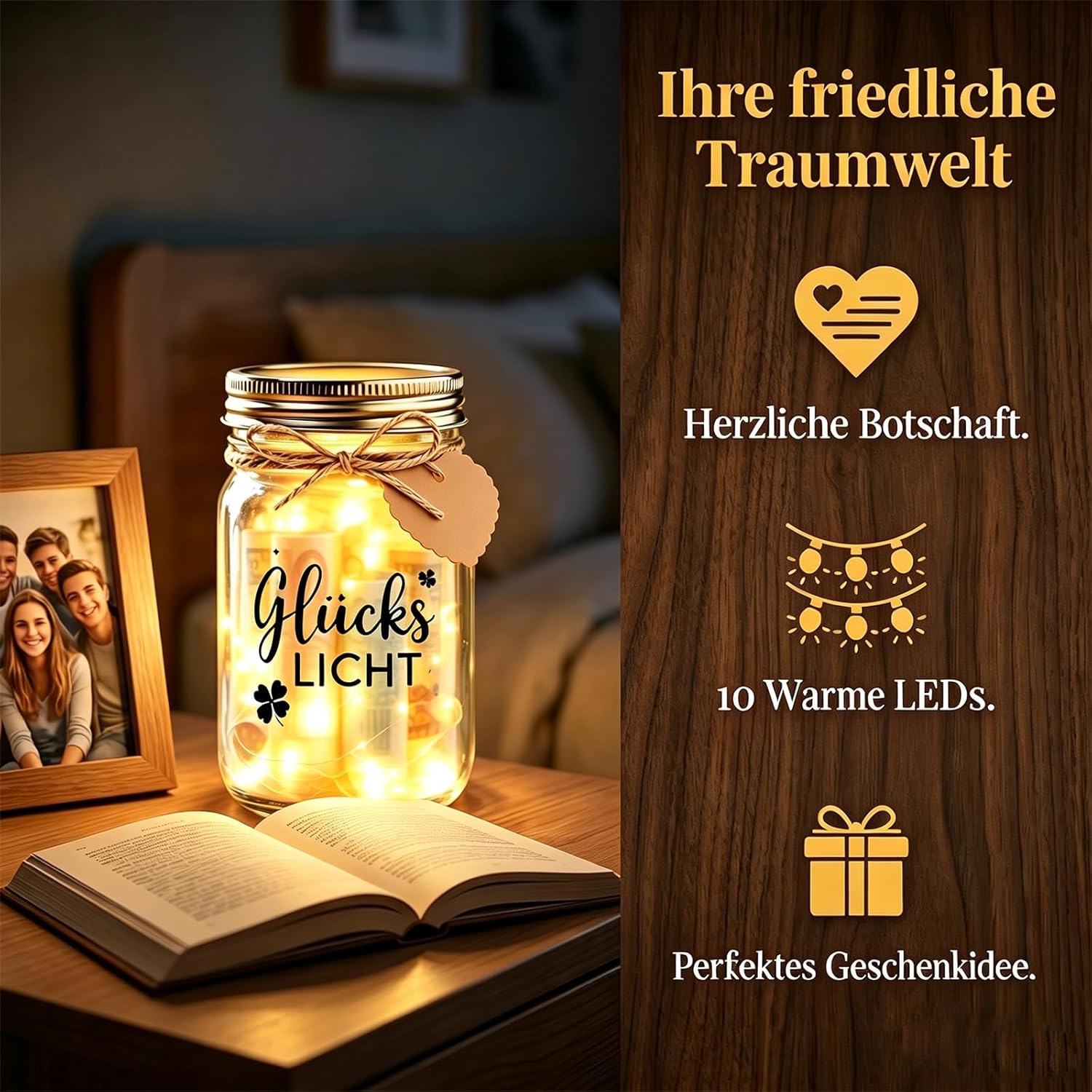 Detalle de Johiux Glückslicht LED-Flaschenlicht mit „Glück zurück“ für Geldgeschenke