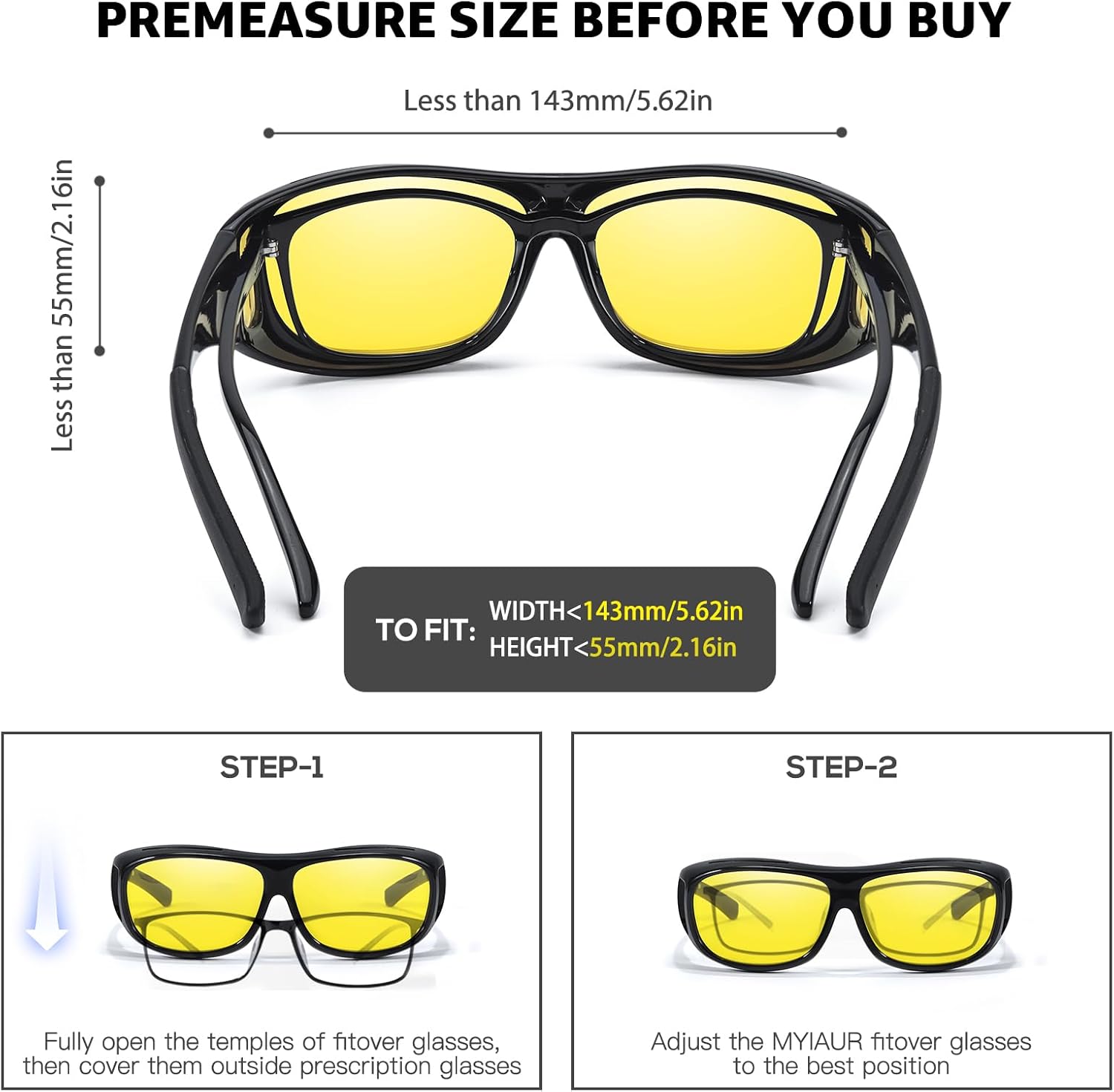 Detalle 2 de Myiaur High Tech Night Driving Glasses | Fit Over Design with Advanced Polarised Yellow Lenses
