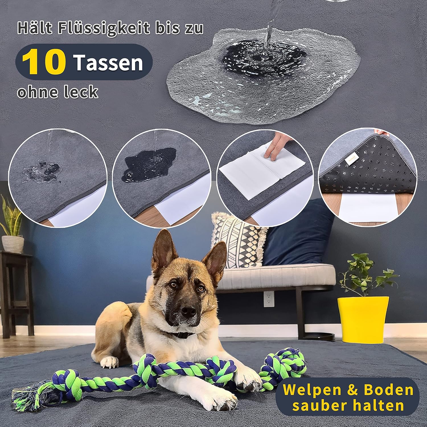 Thumbnail 1 de PICK FOR LIFE waschbare Welpenunterlage 182 x 182 cm – schnell absorbierende Puppy Training Pads, grau
