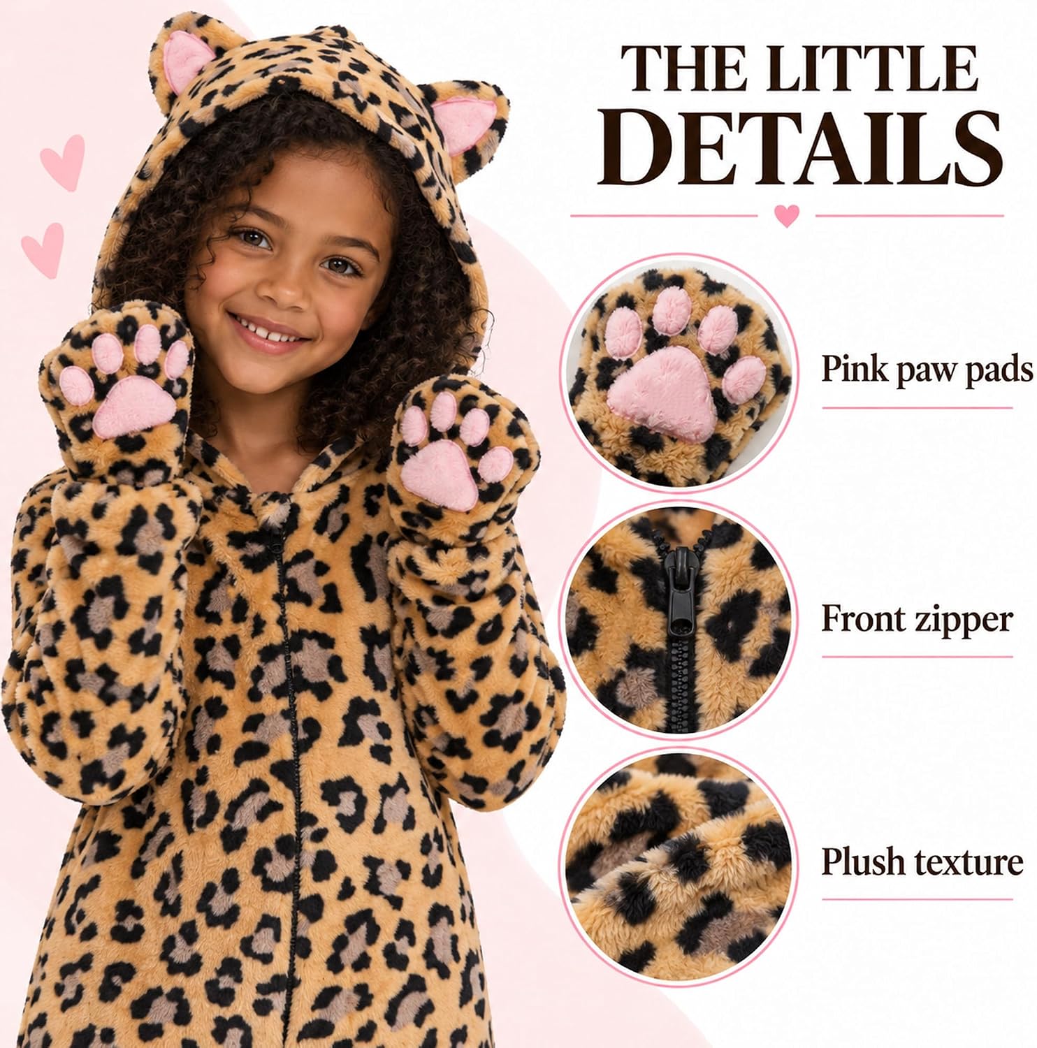 Detalle 2 de Corespe Cat Costume Kids’ Onesie with Pointed Ears, Tail and Paw Prints