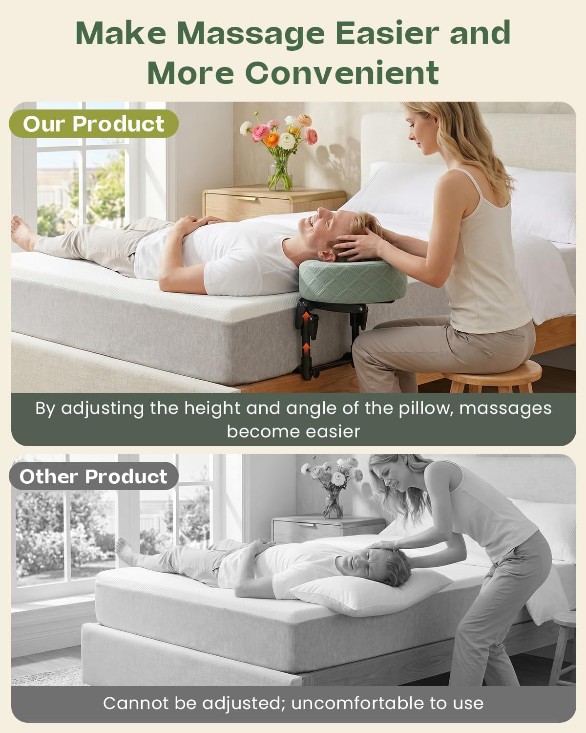Detalle 1 de Massage Headrest for Bed with Memory Foam Pillow