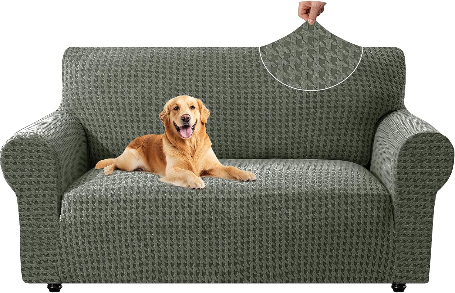 Detalle de YSTELLAA Noël Housse Canapé 2 Places extensible avec accoudoirs, antidérapante et lavable (vert militaire)