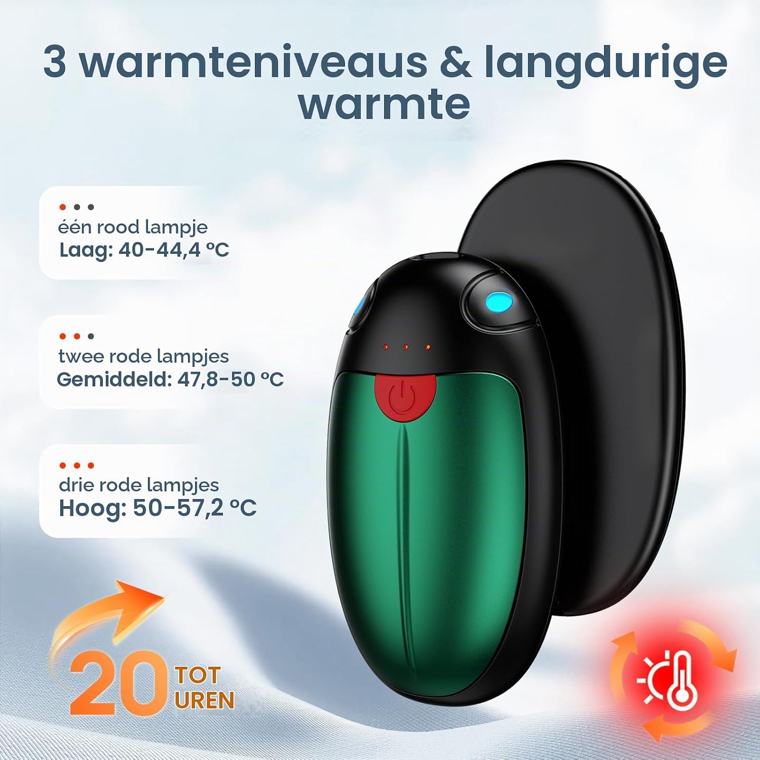 Detalle de VTHW TT-05 oplaadbare handwarmers, 2-pack met 3 warmtestanden