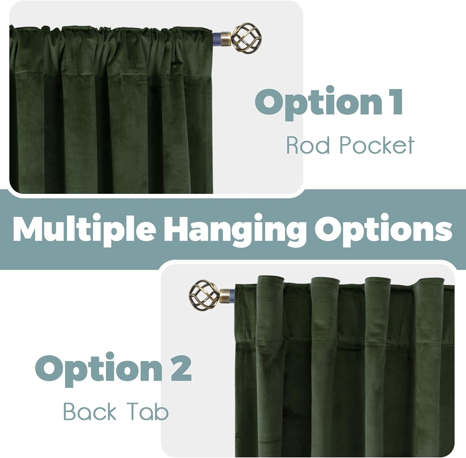 Detalle de BGment Olive Green 52 x 84 Velvet Blackout Curtains, 2 Panels
