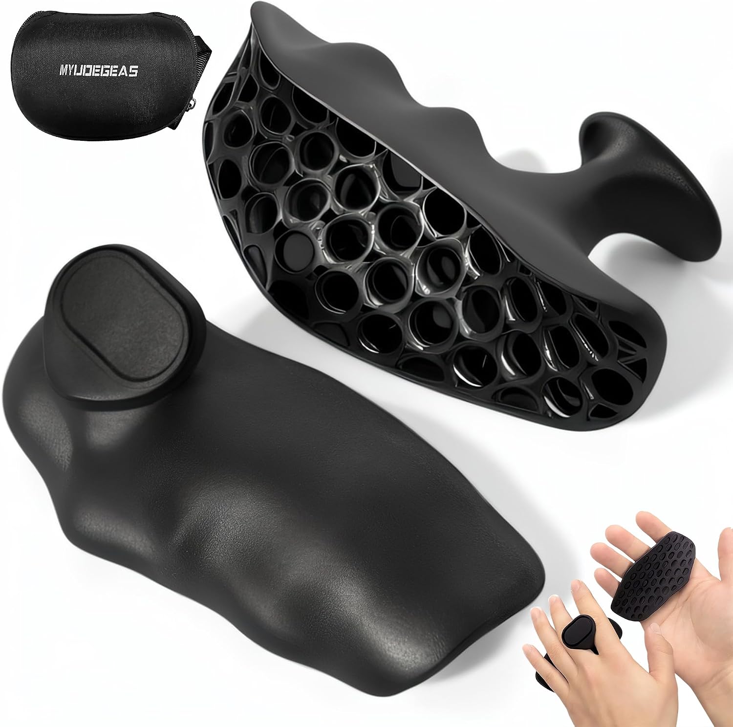 Detalle de MYUDEGEAS Rubber Weightlifting Grips, Fingerless, Ambidextrous, Black