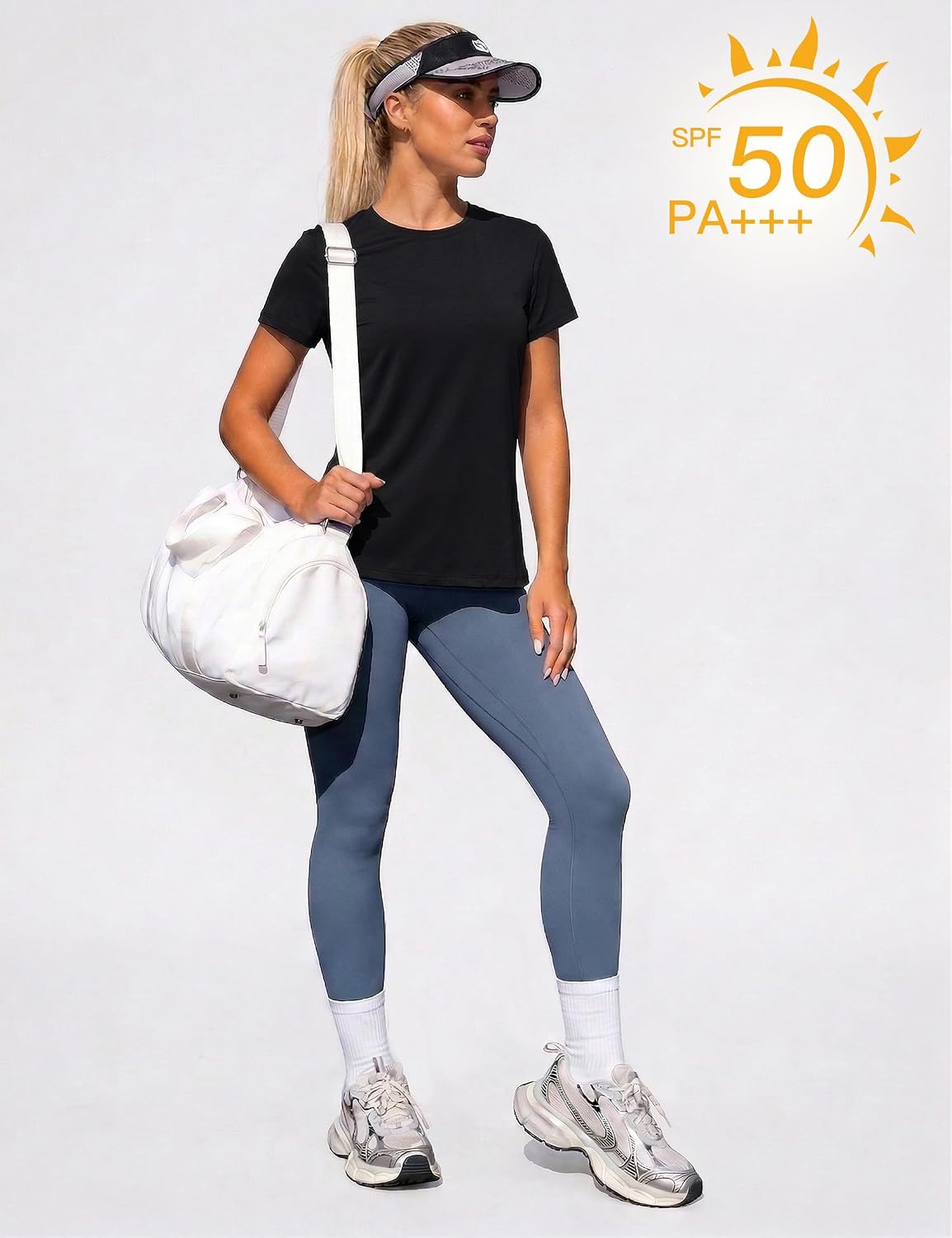 Thumbnail 3 de Wayleb T-Shirt Sport Femme à manches courtes et col rond, dos croisé découpé, tissu léger à séchage rapide (S à XXL)