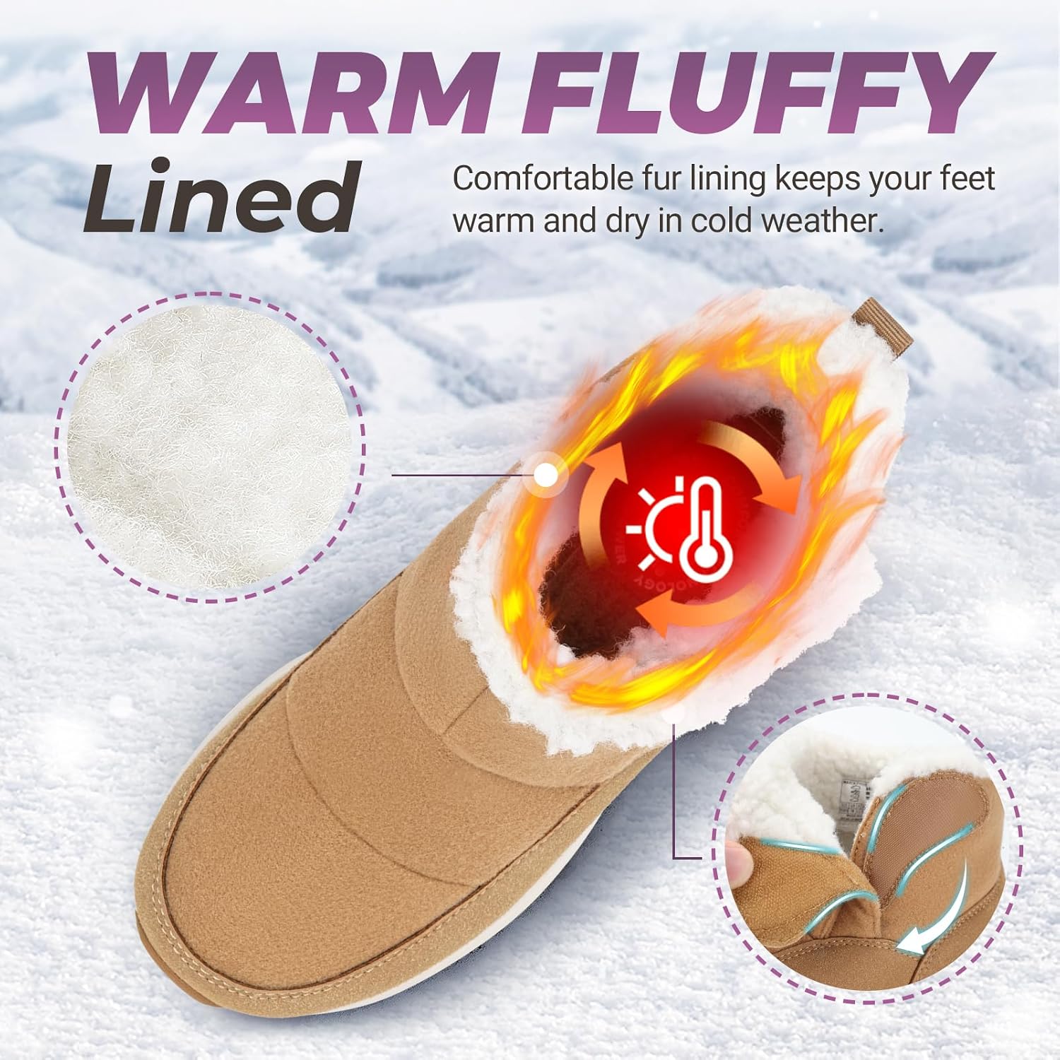 Detalle de FitVille Women’s Winter Snow Boots (Wide Fit) Fleece-Lined Ankle Boots – Lightweight Fuzzy Winter Shoes