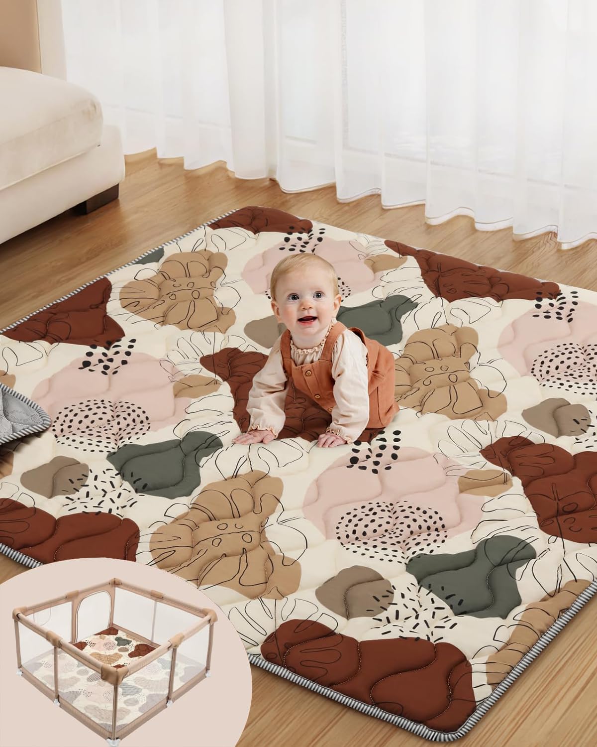 Lambluefly Tapis d'éveil bébé 127×127 cm antidérapant