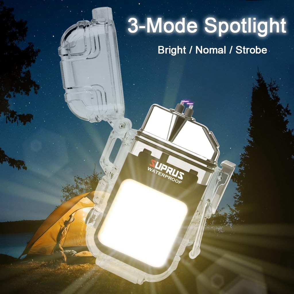 Detalle de SUPRUS SDE-F33-Black Waterproof Dual Arc Lighter with 3-Mode Torch