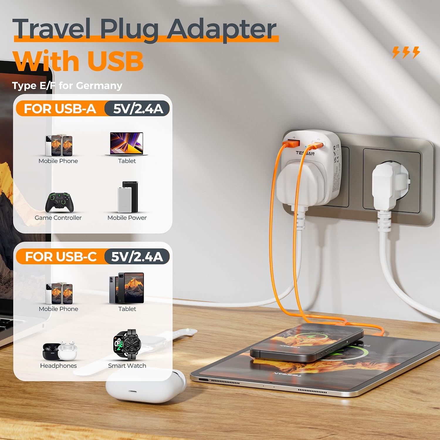 Thumbnail 5 de UK to Europe travel plug adapter with 2 USB