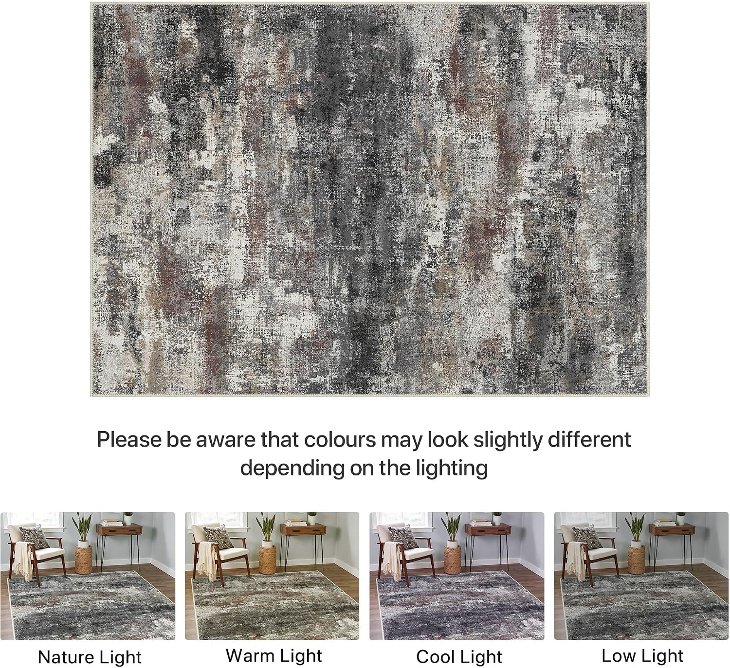 Detalle 1 de BEIMO waschbarer Kurzflor-Teppich für Wohnzimmer & Schlafzimmer (160×230 cm), schwarz mit Farbverlauf