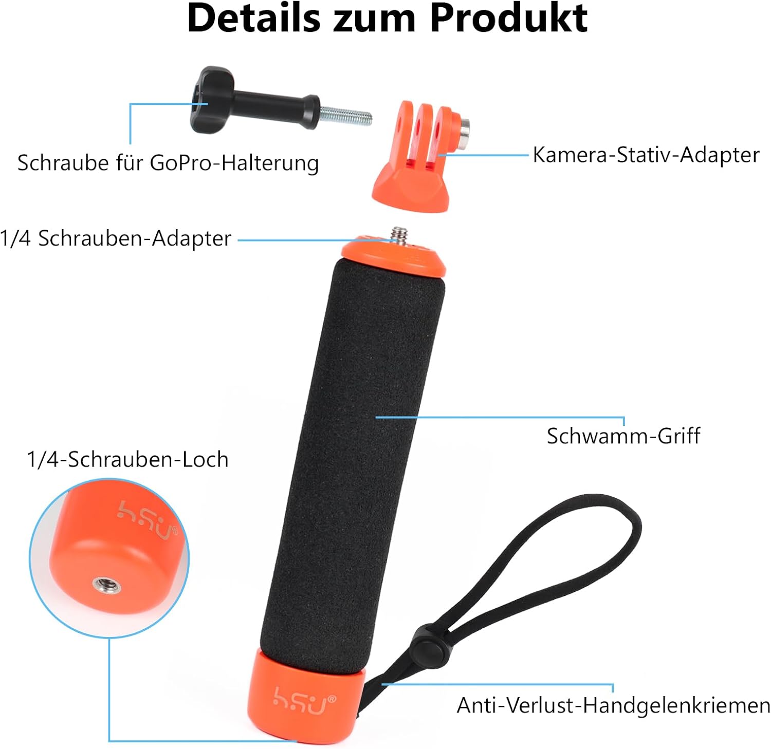 Detalle de HSU Schwimmender Handgriff für Action-Kameras