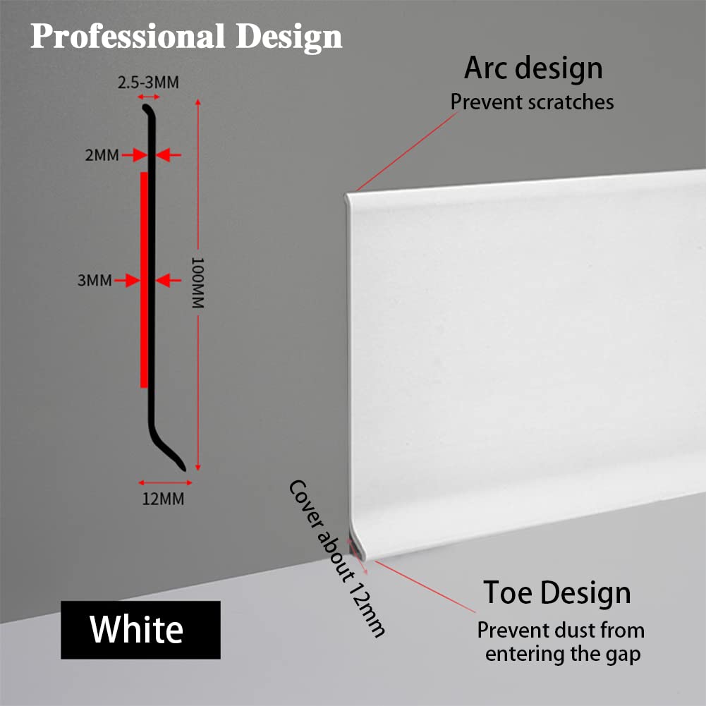 Detalle 2 de Zayejod PVC Self-Adhesive Skirting Board Trim, White, 5 m x 10 cm