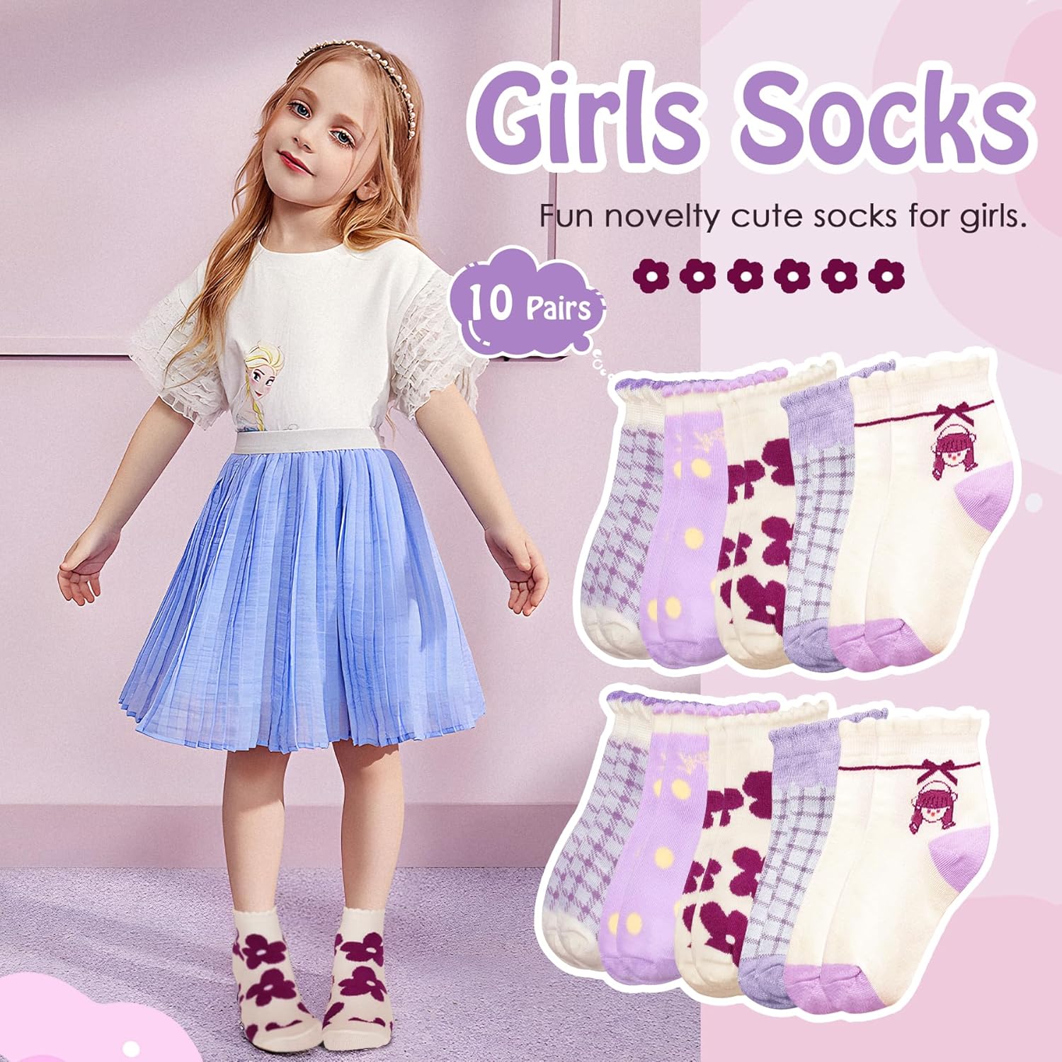 Thumbnail 1 de Zzxlw Girls Socks Athletic Fashion White Double Stripe Frilly Socks – 10 Pairs