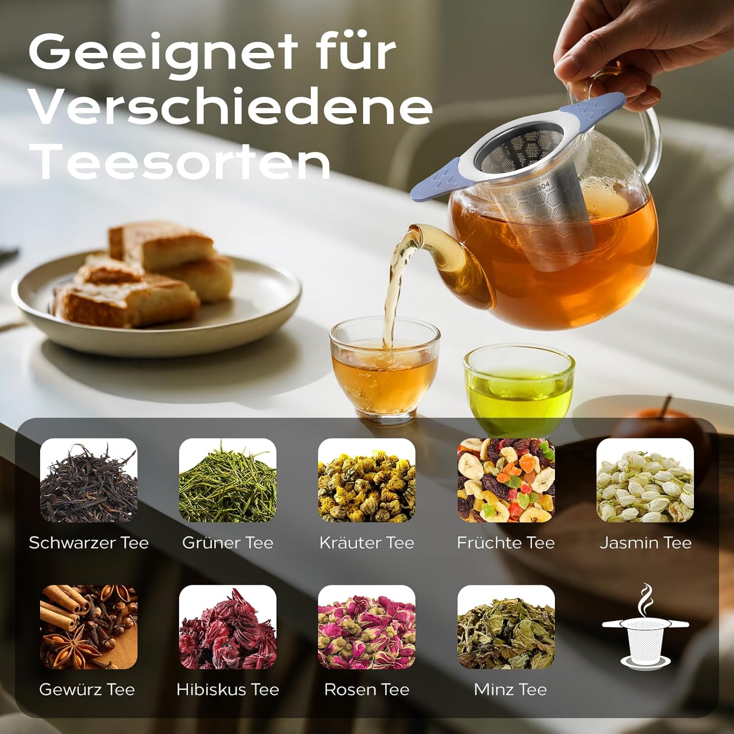 Thumbnail 5 de yomanta Teesieb mit Deckel aus 304 Edelstahl – breiter Griff mit hitzebeständigem Silikon
