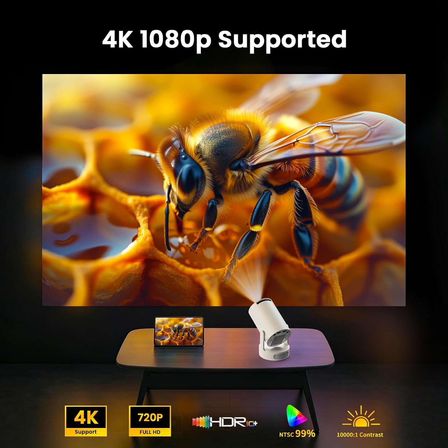 Thumbnail 2 de [Built-in Apps & 2026 Upgraded] Mini Projector with WiFi 6 & Bluetooth 5.4 (W210-style) — Portable 4K/1080P, Auto Keystone, 180° Rotatable, White