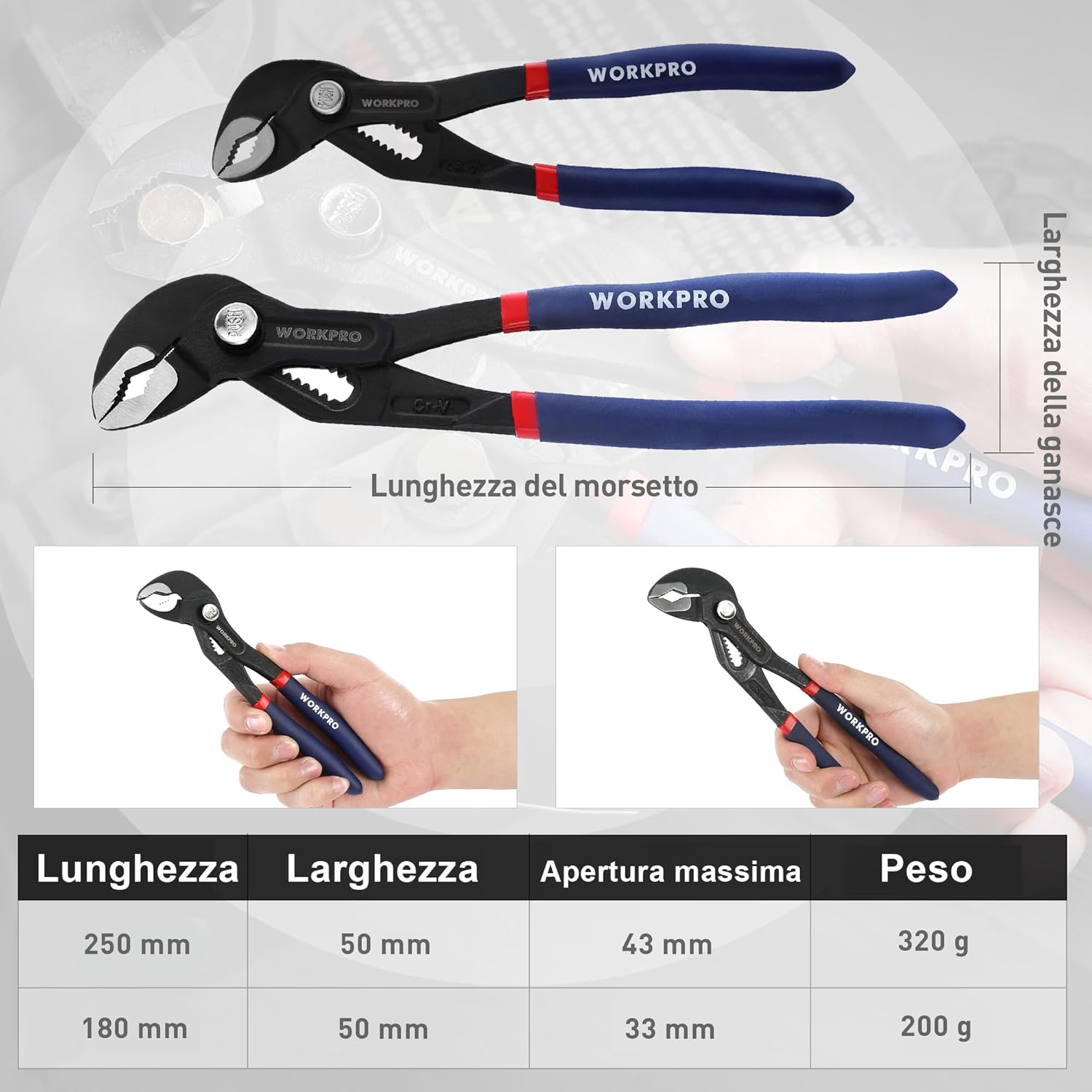 Thumbnail 1 de Workpro set di 2 pinze idrauliche da 180 mm e 250 mm con regolazione rapida