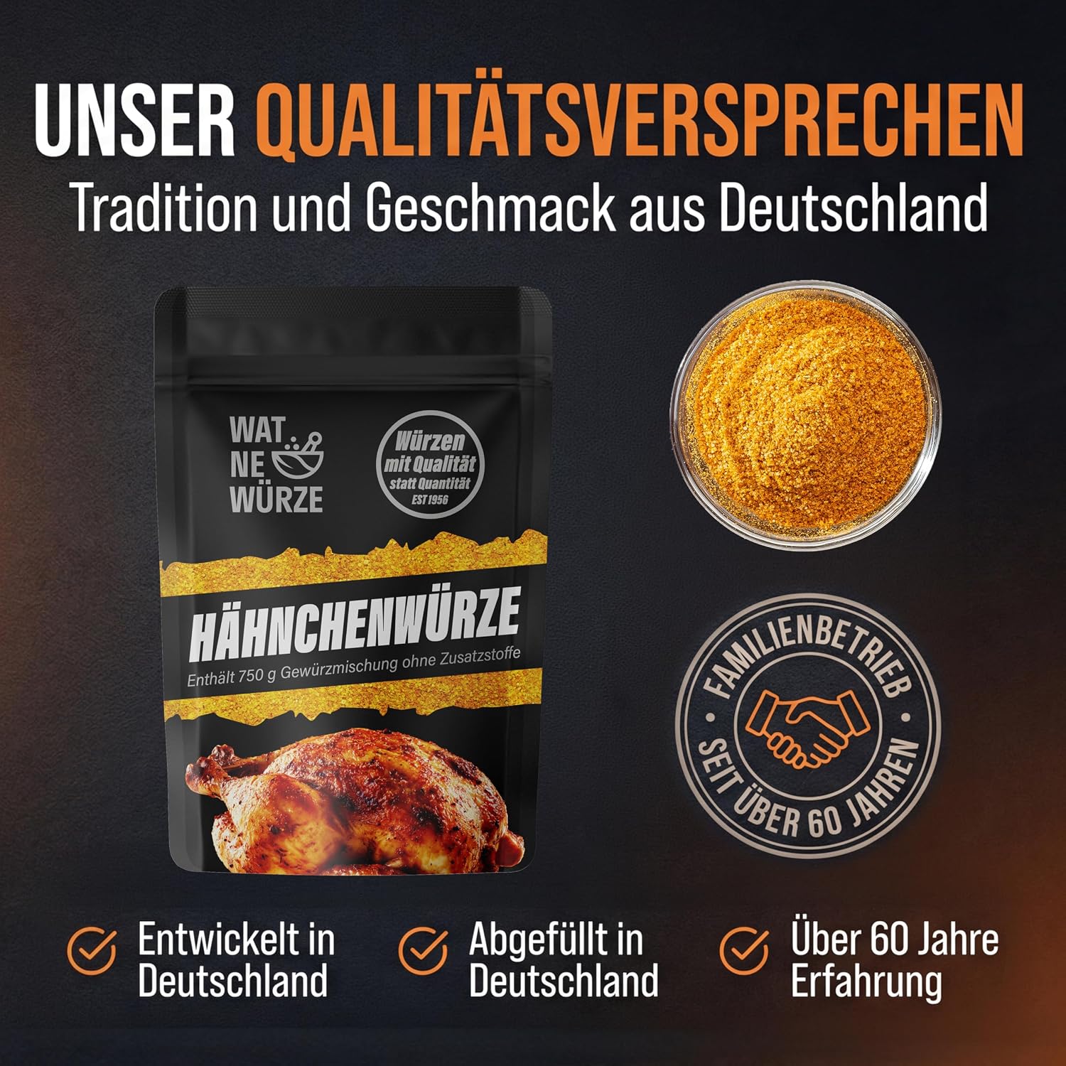 Detalle de WAT NE WÜRZE Chicken Rub Hähnchengewürz (750 g) – Gewürzsalz für Brathähnchen, Wings & mehr
