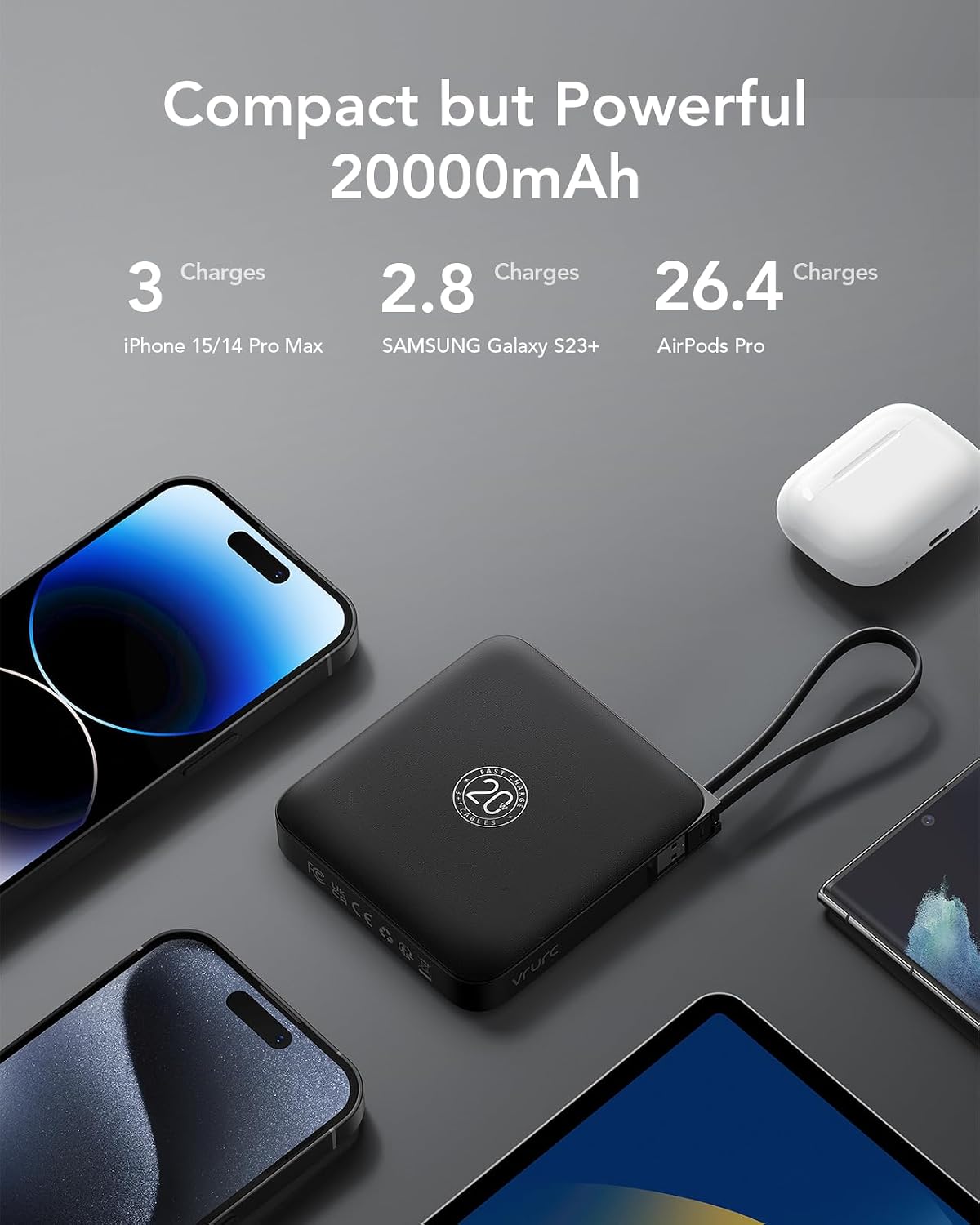 Thumbnail 4 de VRURC 20,000mAh portable power bank with cables