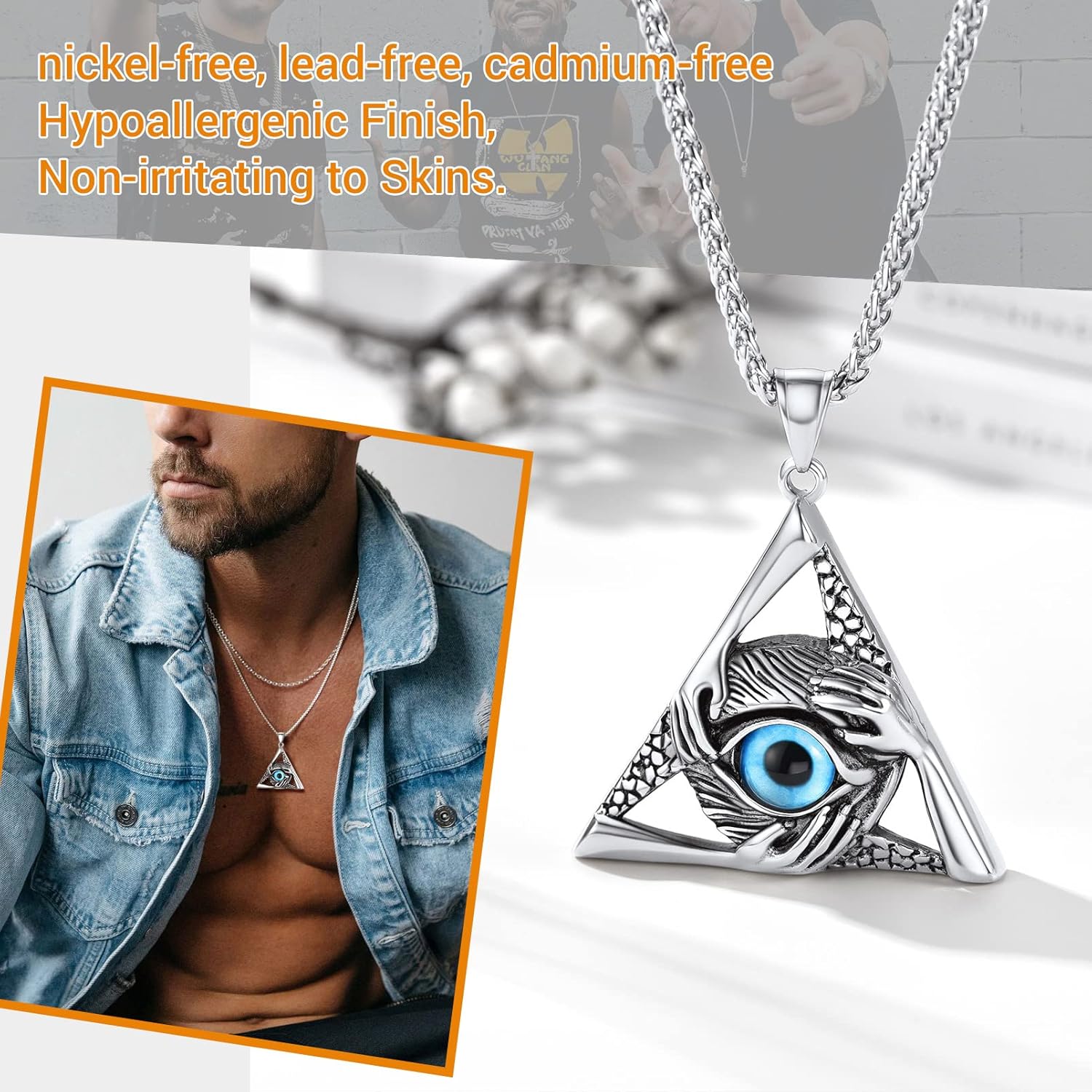 Thumbnail 3 de PROSTEEL Collana da uomo con occhio blu e tre mani in acciaio inox 316L