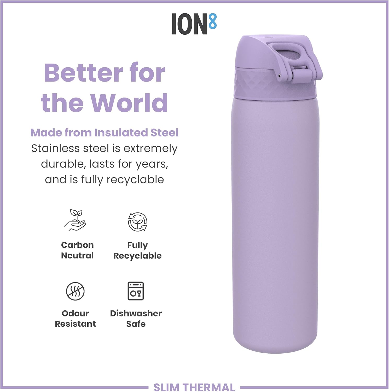 Detalle de ION8 Vacuum Insulated Steel Water Bottle, 500 ml (17 oz) – Leak Proof & Dishwasher Safe