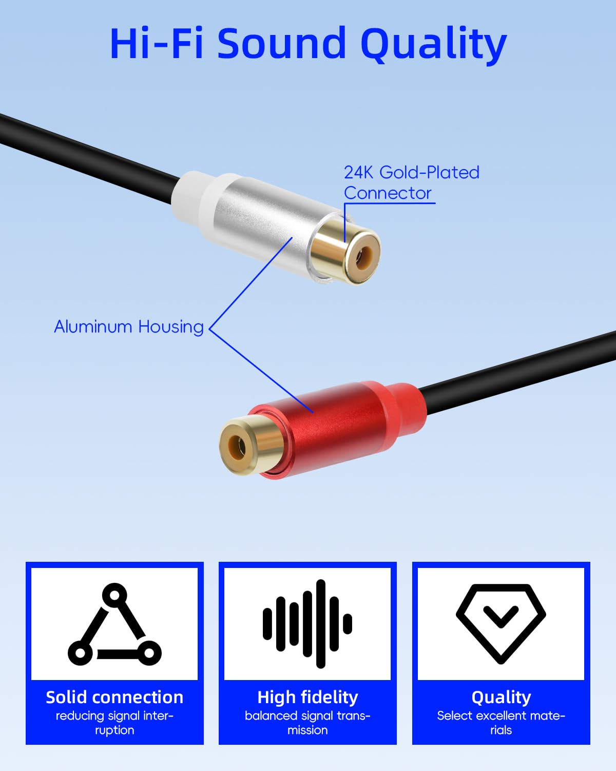 Thumbnail 4 de 2Pack RCA Splitter GELRHONR (1 Male to 2 Female) – Phono Y Adapter Cable for Subwoofers, Home Cinema & Speakers