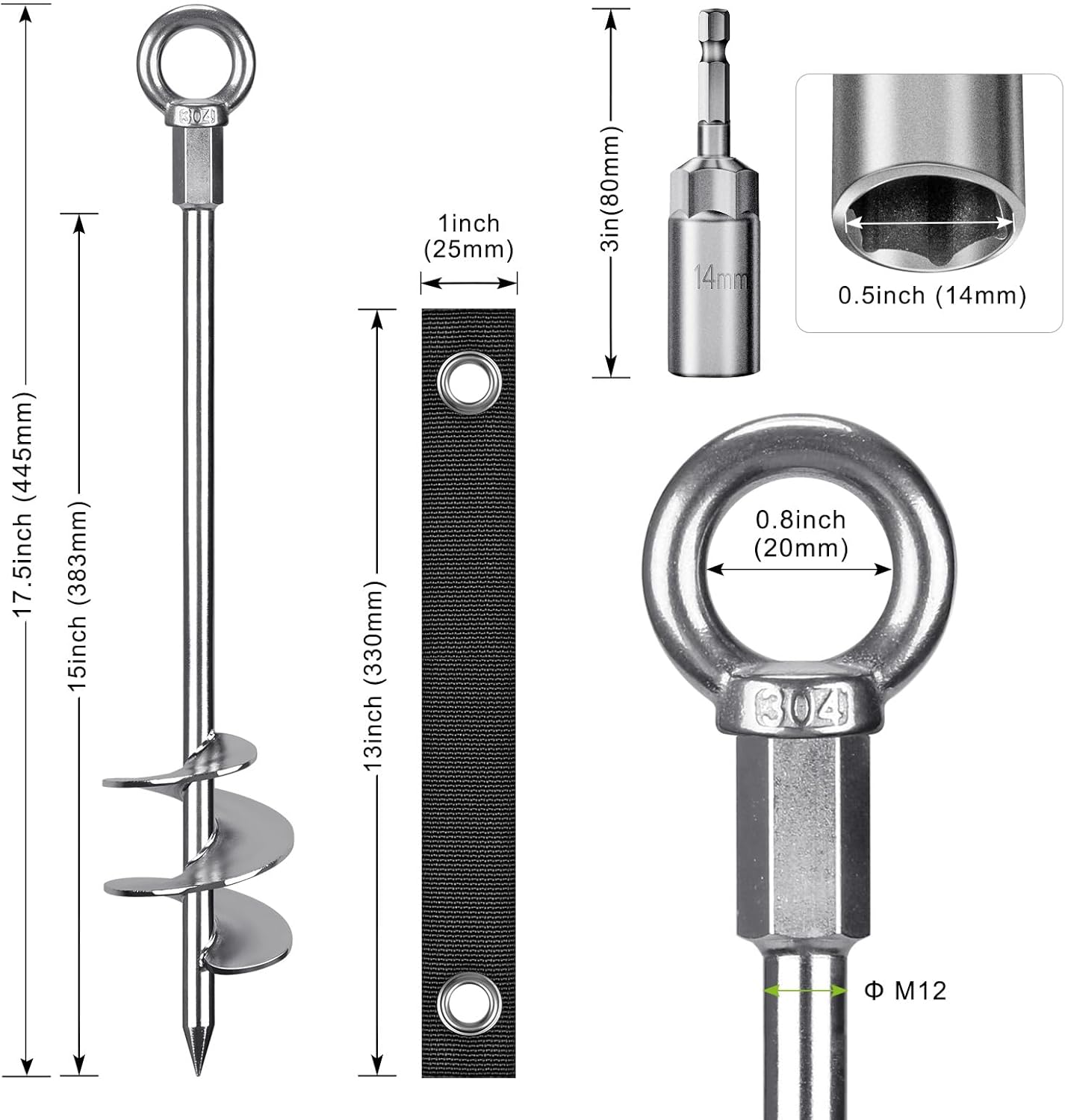Detalle de Insaga Bodenanker 42 cm Heavy-Duty (2 Stück) zum Eindrehen für Zelte, Trampoline & Vordächer