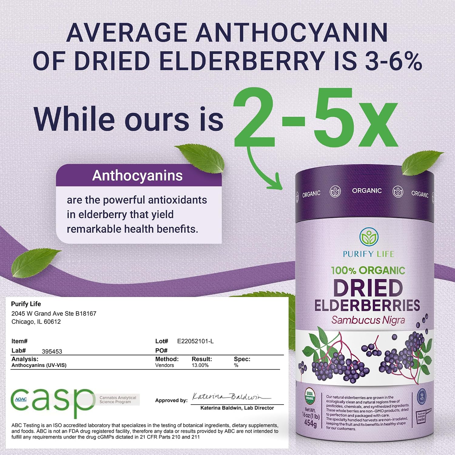Detalle 2 de Purify Life ODE2 Organic Dried Elderberries, 1 lb, Non-Irradiated