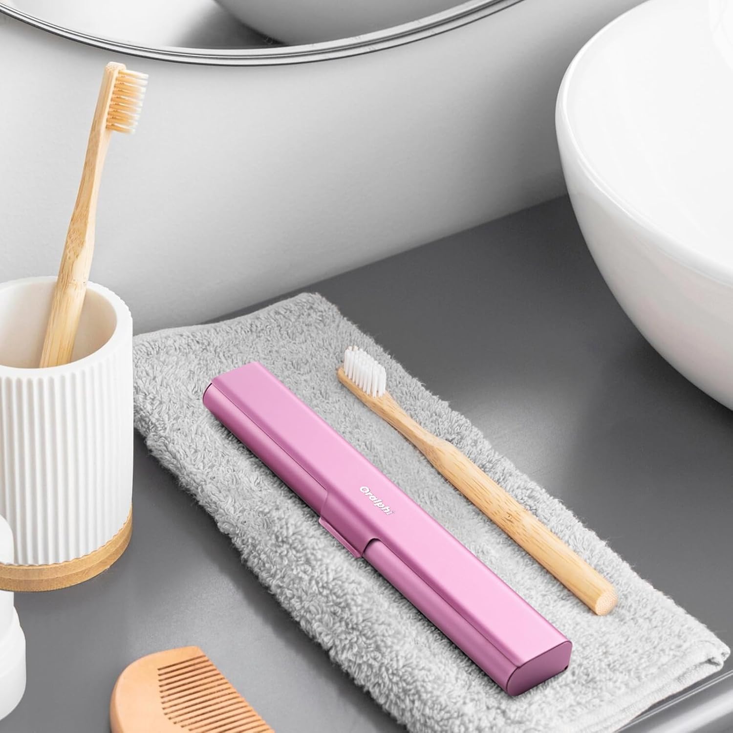 Detalle de Oralphi STO01-PK Aluminum Toothbrush Travel Case, Pink, Snap Closure