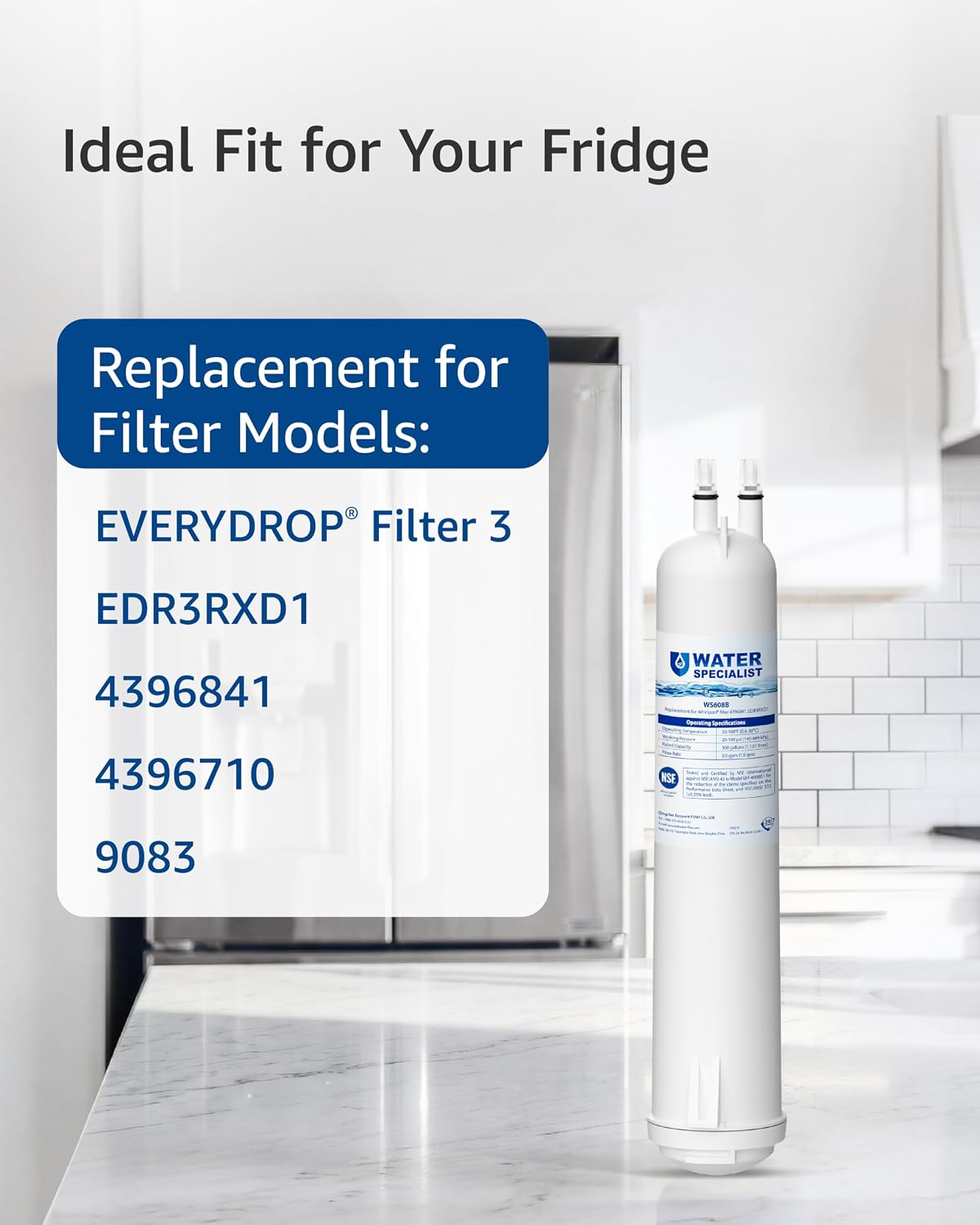 Detalle 2 de Waterspecialist WS608 Refrigerator Water Filter, Coconut Carbon Block, NSF 42/372