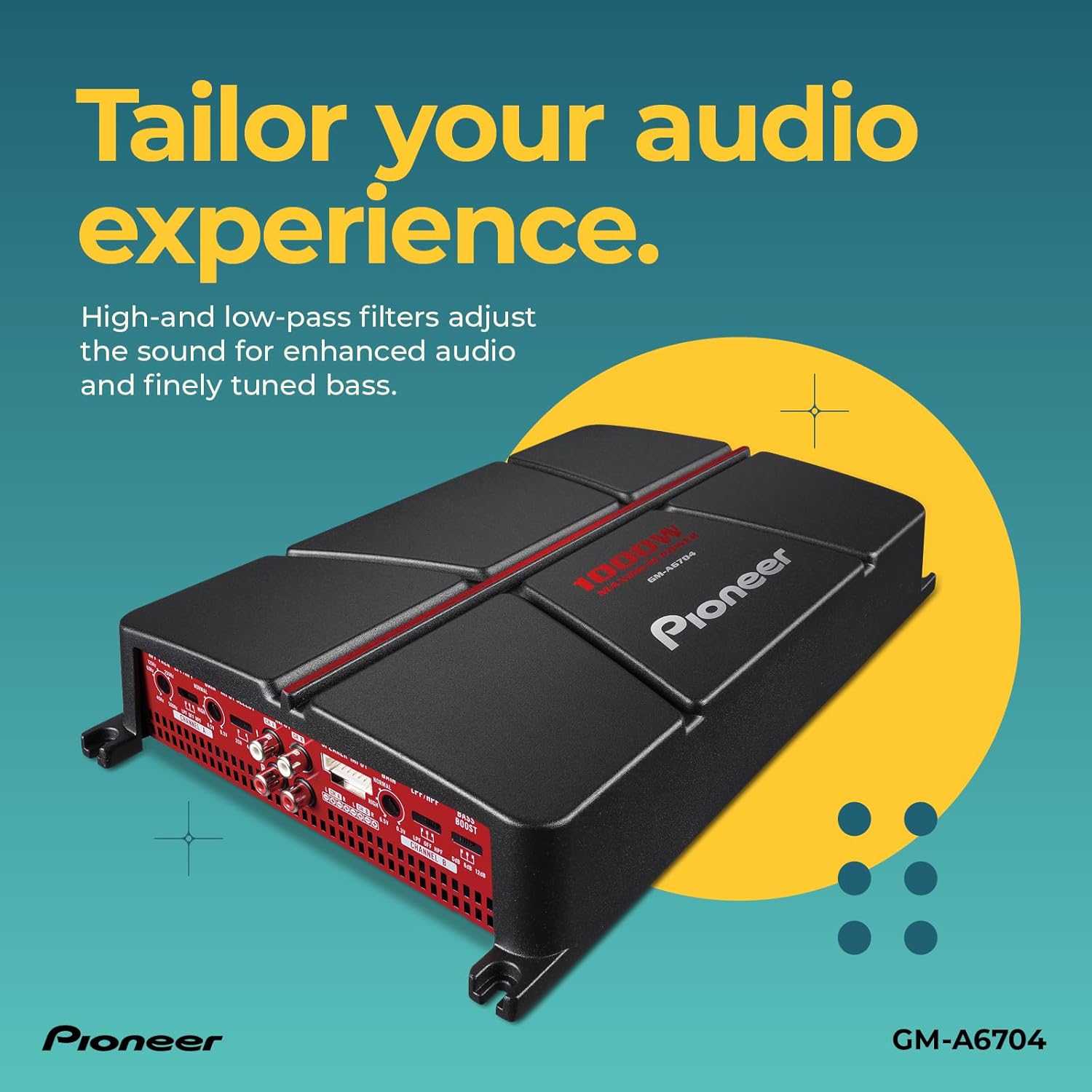 Detalle de Pioneer GM-A6704 4-Channel Car Amplifier — 1000W Max, Class AB with Bridgeable Design