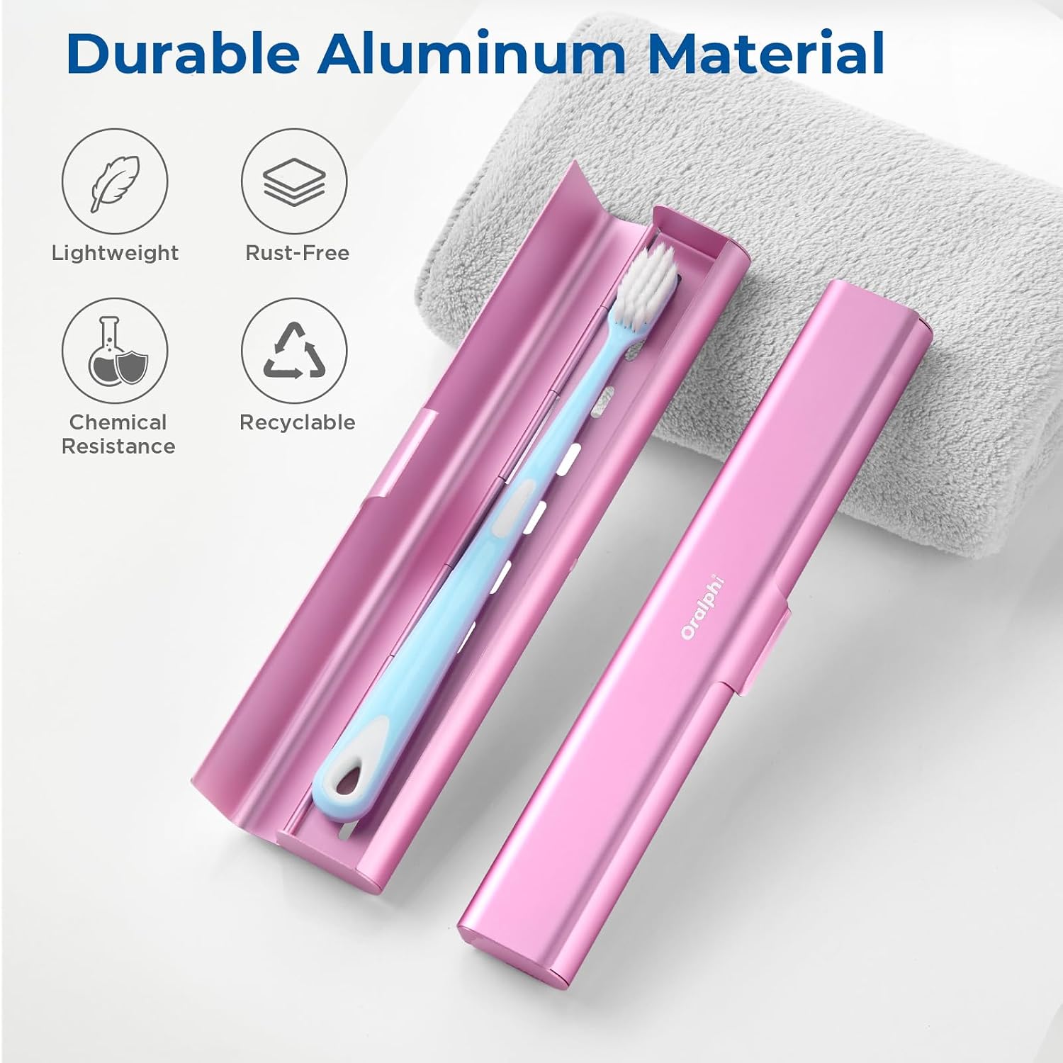 Detalle de Oralphi STO01-PK Aluminum Toothbrush Travel Case, Pink, Snap Closure