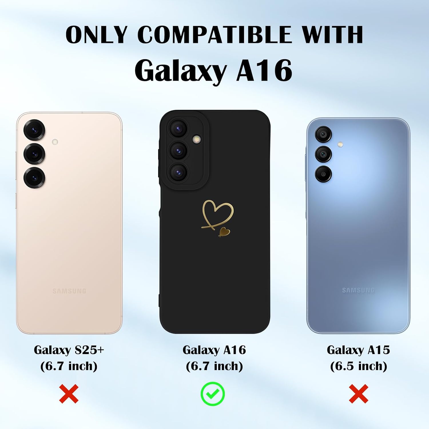Detalle de Newseego Galaxy A16 Cute Gold Love Heart Liquid Silicone Case