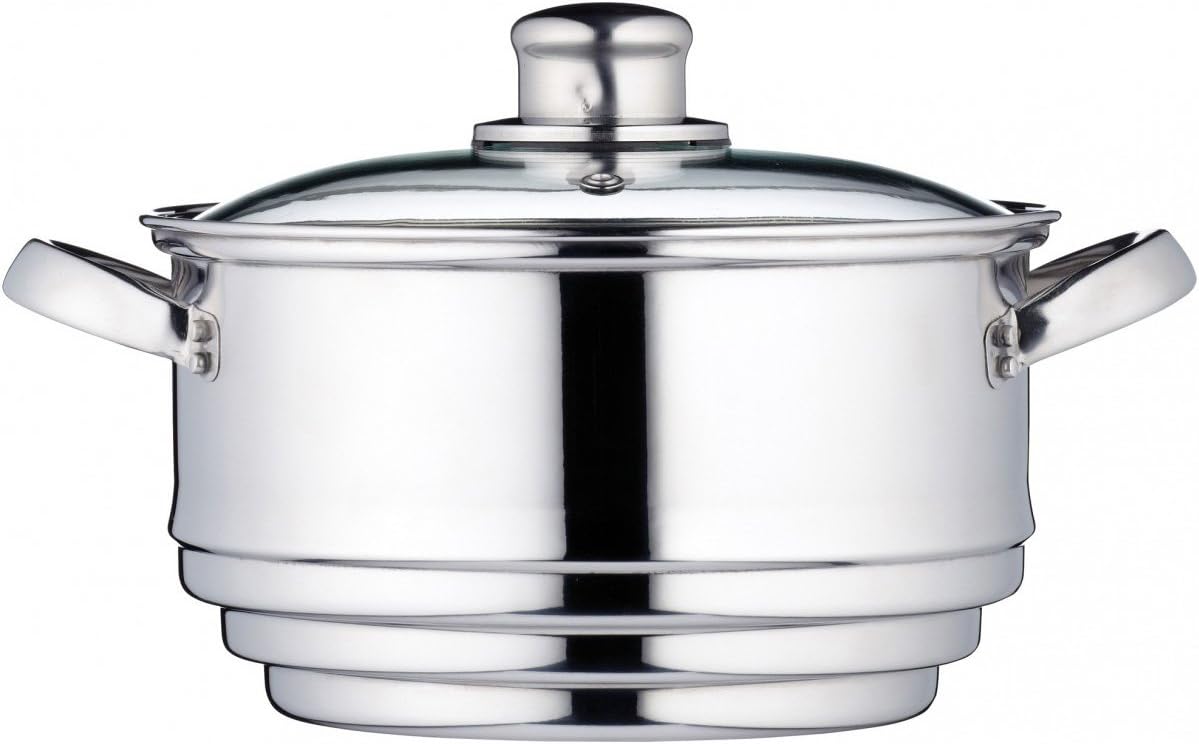 Detalle de KitchenCraft universele stoompaninzet met glazen deksel voor pannen van 16, 18 en 20 cm