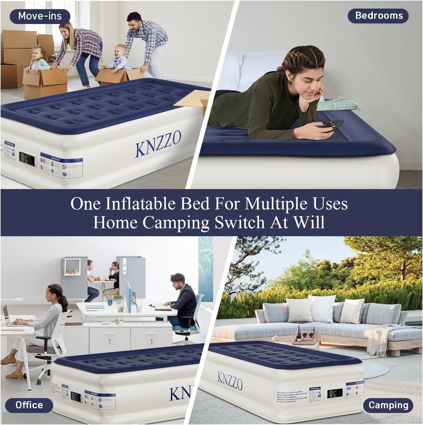 Thumbnail 5 de KNZZO Twin Air Mattress with Built-in Pump, Soft Flocked Top & Storage Bag (Leakproof Inflatable Bed)