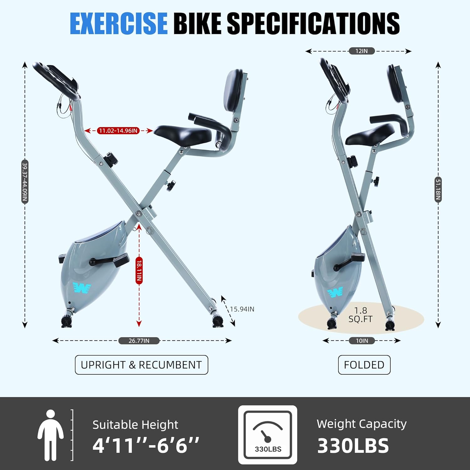 Thumbnail 5 de BARWING 5-in-1 Foldable Stationary Exercise Bike (16-Level Magnetic Resistance) for Home Workouts