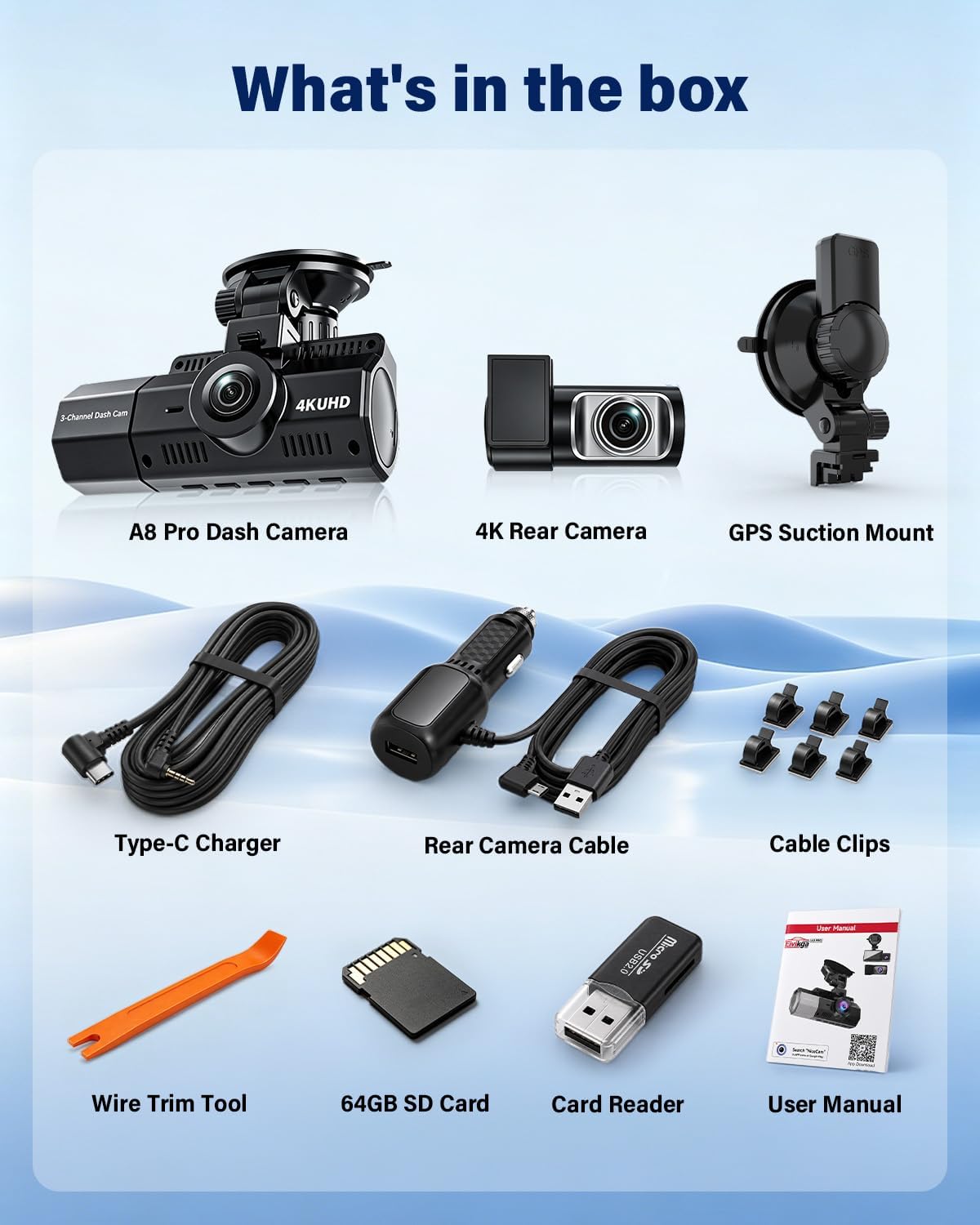 Thumbnail 6 de Eivikga A8 3-Channel Dash Cam, 4K + 2.5K + 2.5K, Wi-Fi 6