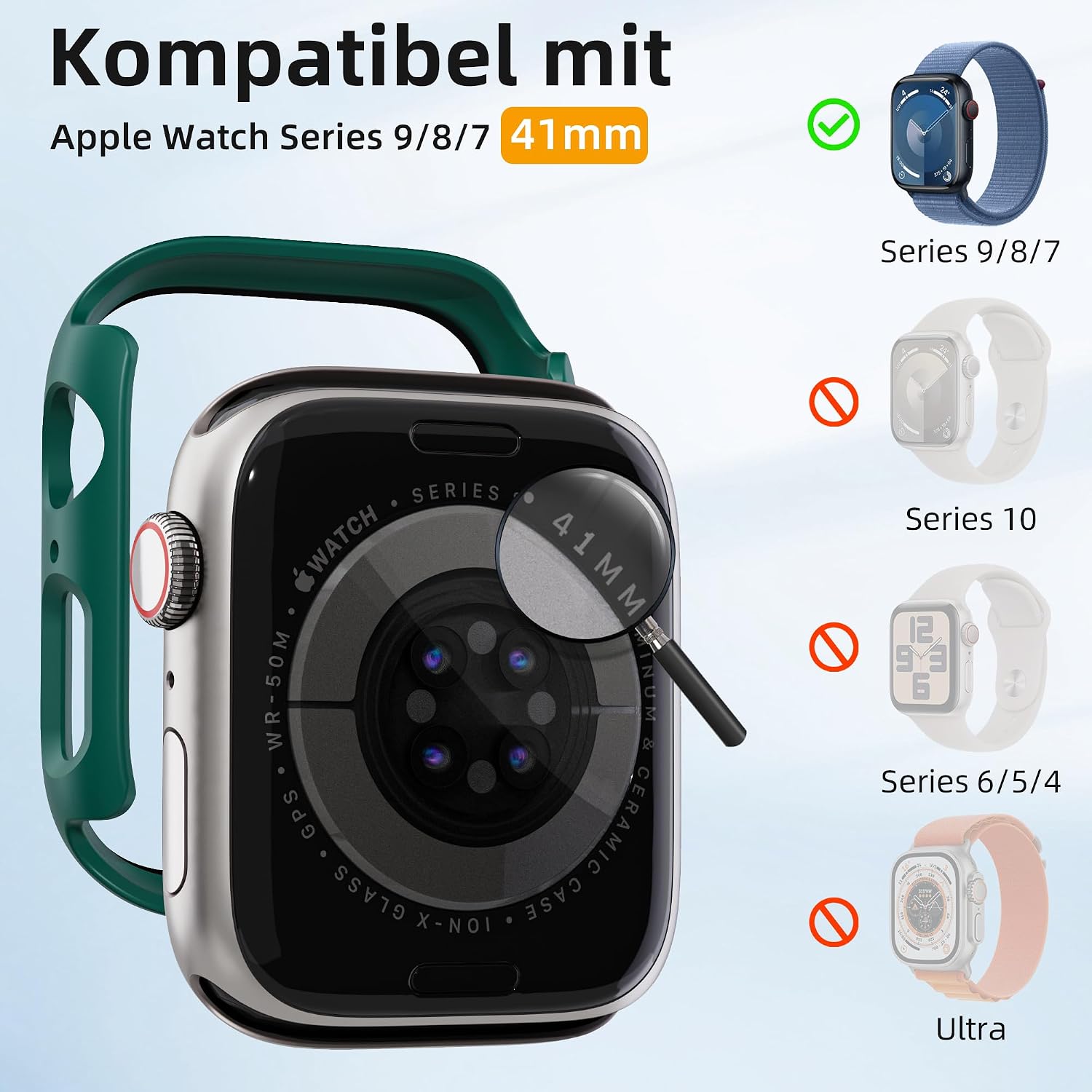 Thumbnail 4 de GEEDOOWIN Schutzhülle für Apple Watch Series 9/8/7 41 mm (2er-Set) – ultradünner Hart-PC-Rahmen, grün