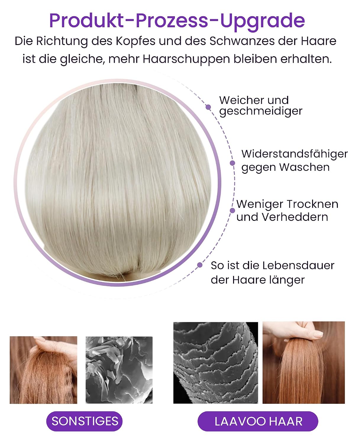 Thumbnail 3 de LaaVoo Echthaar Extensions Tape Blond – Remy Haar, 60 cm, Platinblond, 100 g, 40 Stück ( #60 )