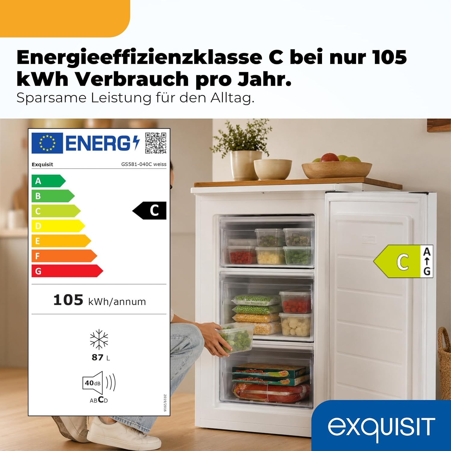 Detalle de Exquisit GS581-040Cweiss Gefrierschrank – 87 L Nutzinhalt, 85,5 cm Höhe