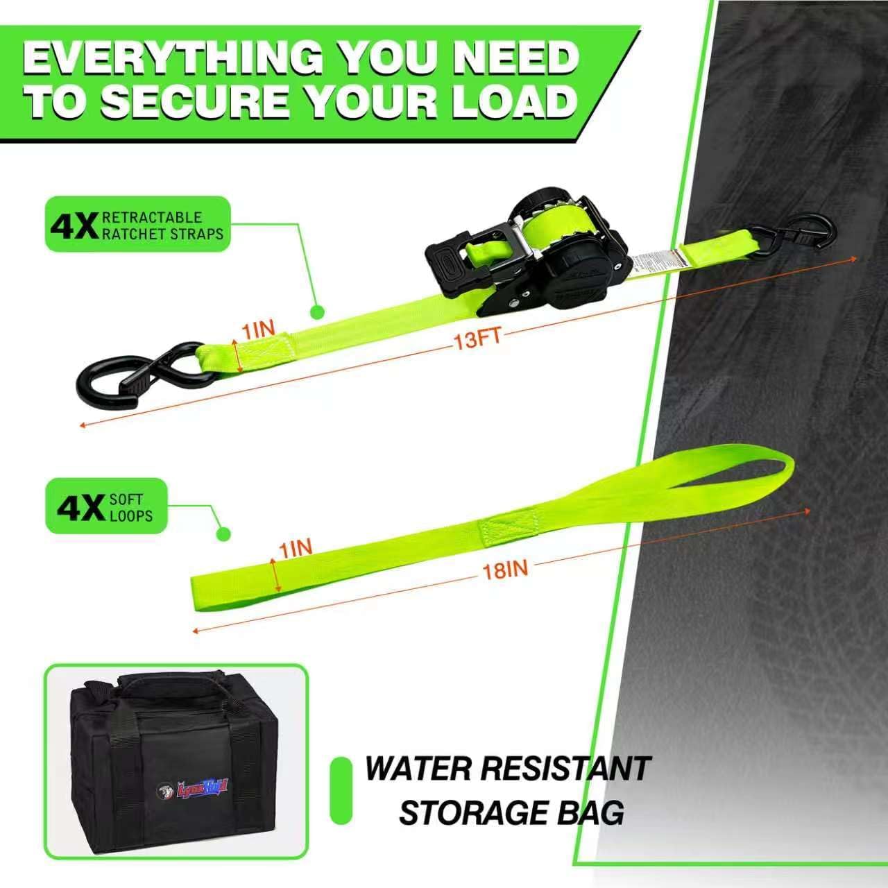 Thumbnail 4 de Retractable Ratchet Straps 1,800 lb Break Strength