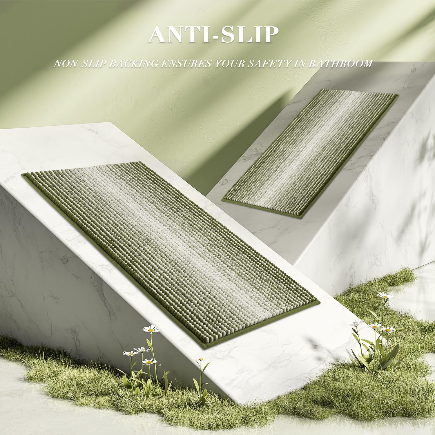 Thumbnail 4 de BSICPRO 2-Piece Chenille Bath Mat Set (Sage) with Non-Slip Backing