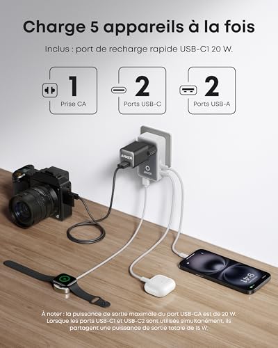 Thumbnail 2 de Anker Nano Adaptateur Prise Universelle 5 ports – Compact et polyvalent pour Voyager