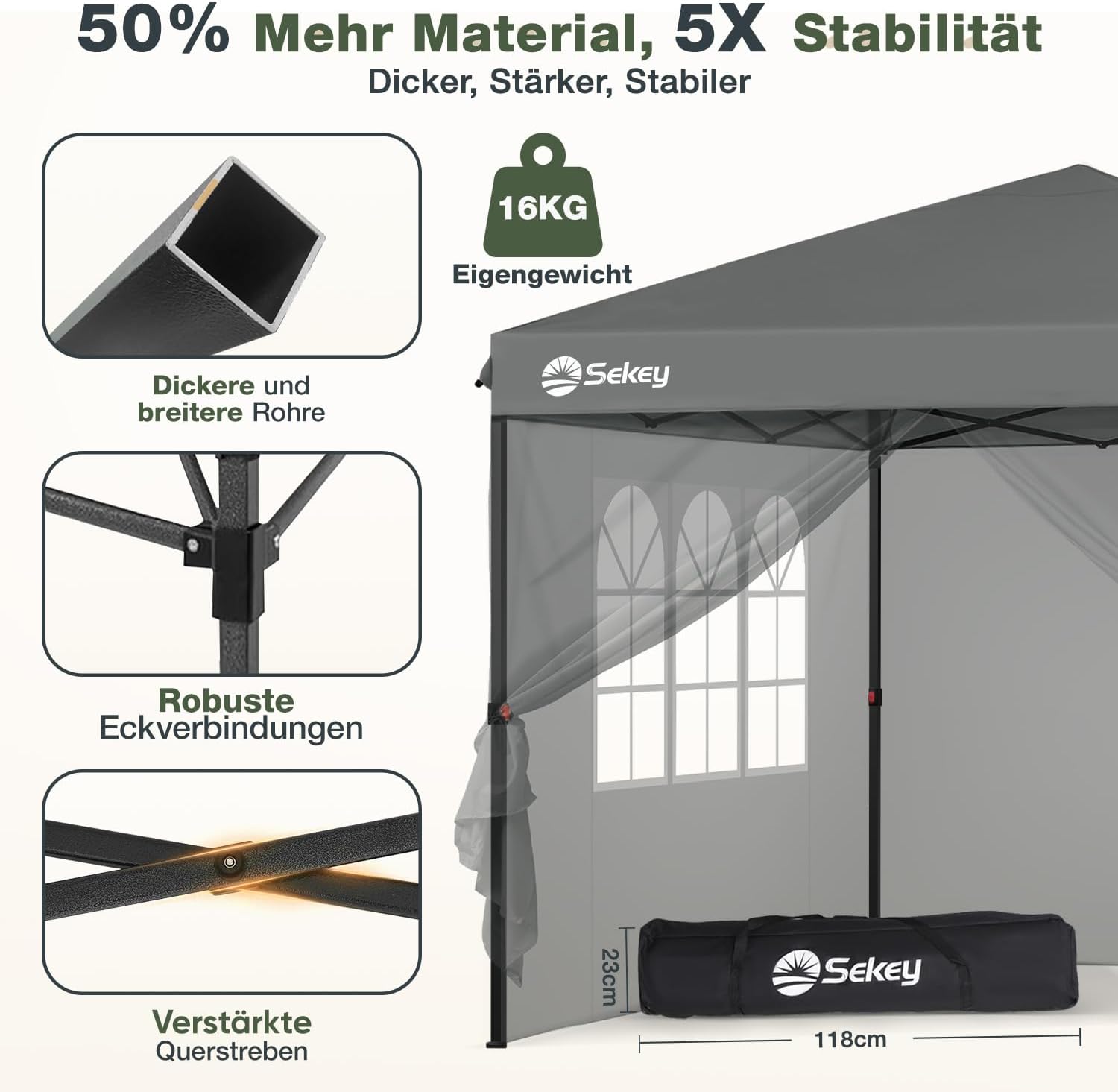 Detalle de Sekey Pop Up Pavillon 3x3: Wasserdicht, stabil und flexibel – Premium Serie Anthrazit