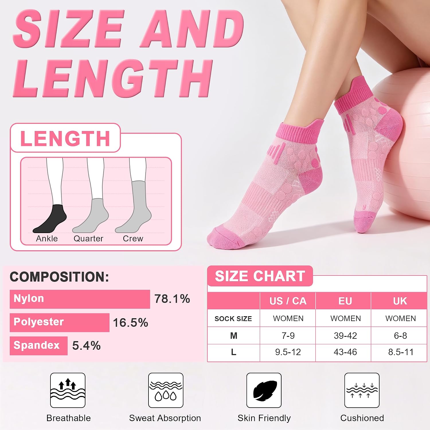 Thumbnail 6 de Bequemer Laden 5 Paires Chaussettes Antidérapantes Femme – Running & Pilates