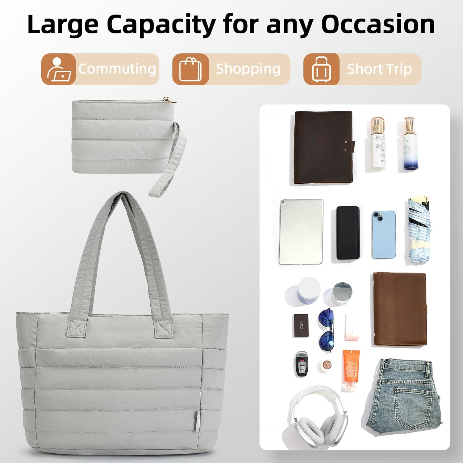 Detalle de Axcone Borsa a Mano Trapuntata da Donna con Cerniera, Grande e Impermeabile per Viaggi e Sport