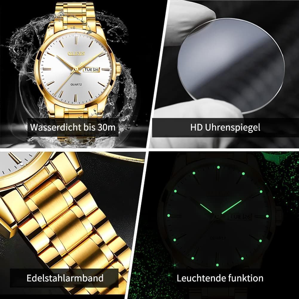 Thumbnail 5 de OLEVS Herrenuhr 40mm Gold Schwarz Edelstahl