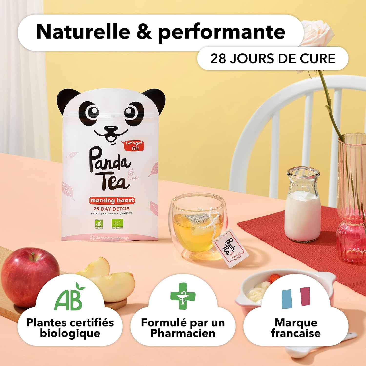 Detalle de Panda Tea Morning Boost – thé biologique bio, 28 sachets coton